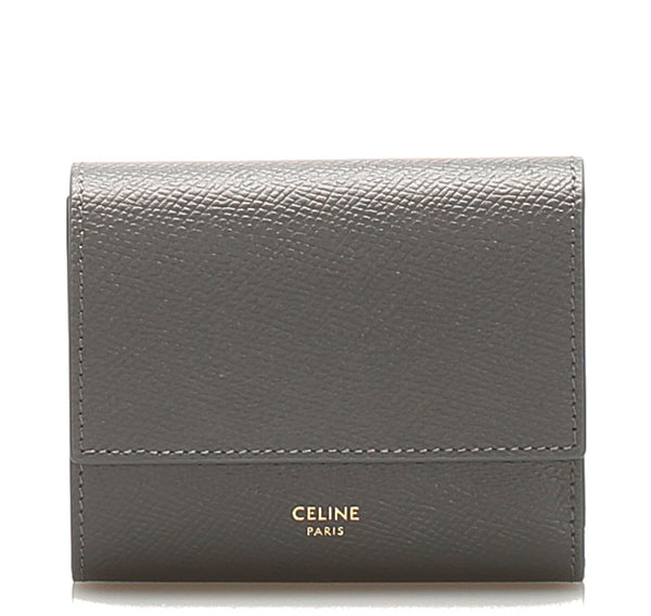 セリーヌ グレー  レザー 三つ折り財布 レディース CELINE 中古