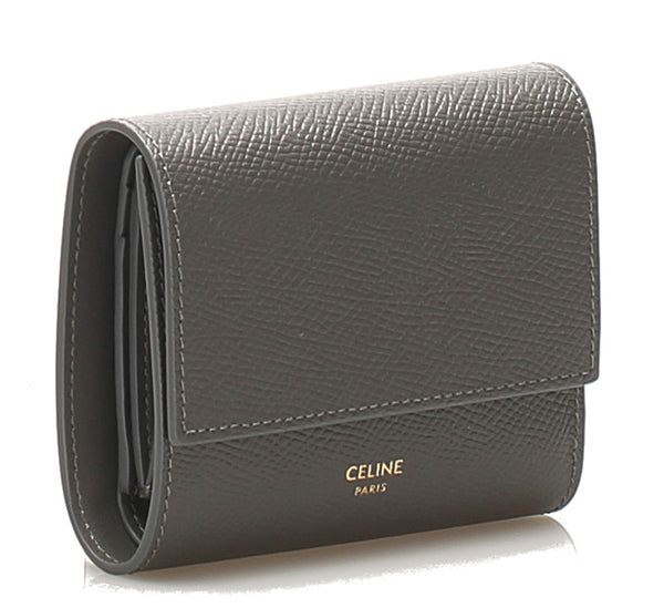 セリーヌ グレー  レザー 三つ折り財布 レディース CELINE 中古