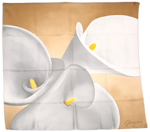 グッチ グレー ブラウン シルク スカーフ レディース GUCCI 中古