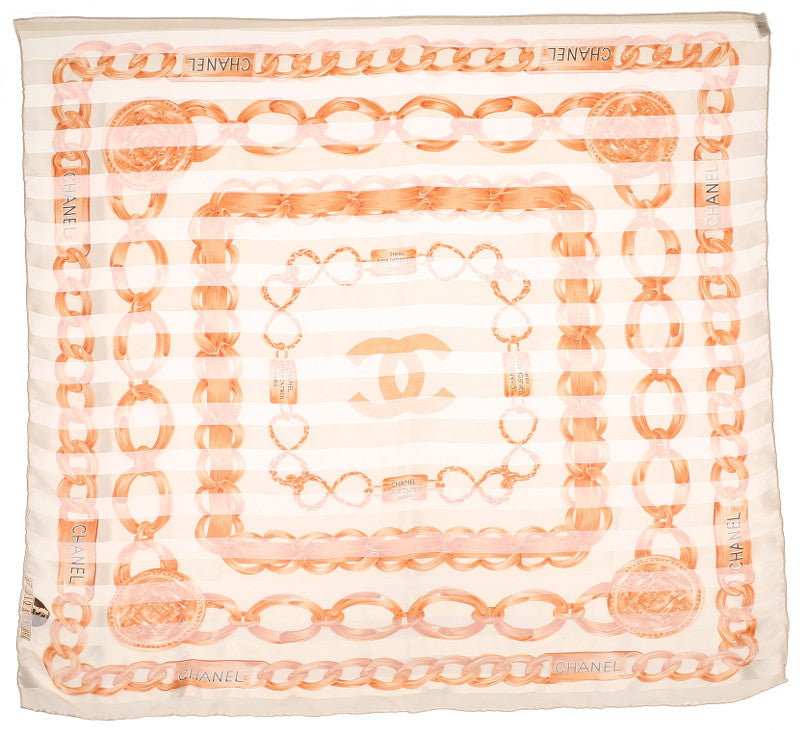 シャネル ベージュ レッド シルク スカーフ メンズ CHANEL 中古