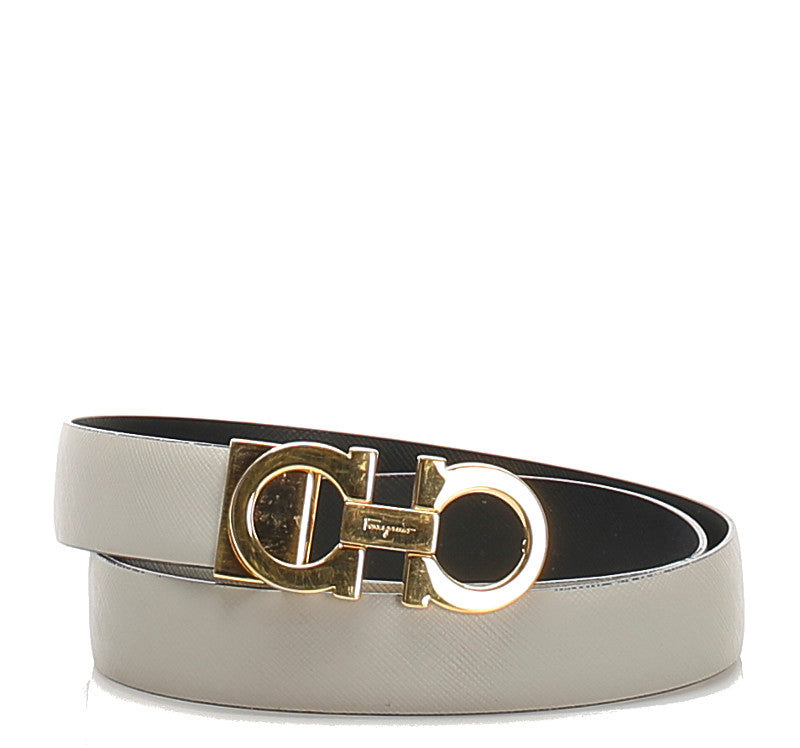 サルヴァトーレフェラガモ ガンチーニ グレー ゴールド レザー ベルト レディース Salvatore Ferragamo 中古