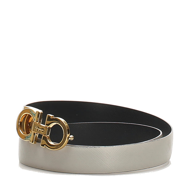 サルヴァトーレフェラガモ ガンチーニ グレー ゴールド レザー ベルト レディース Salvatore Ferragamo 中古