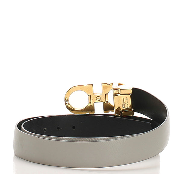 サルヴァトーレフェラガモ ガンチーニ グレー ゴールド レザー ベルト レディース Salvatore Ferragamo 中古