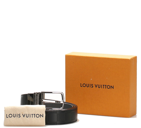 ルイ ヴィトン ダミエ アンフィニ サンチュールボストン M9788 ブラック 黒 レザー ベルト メンズ LOUIS VUITTON 中古