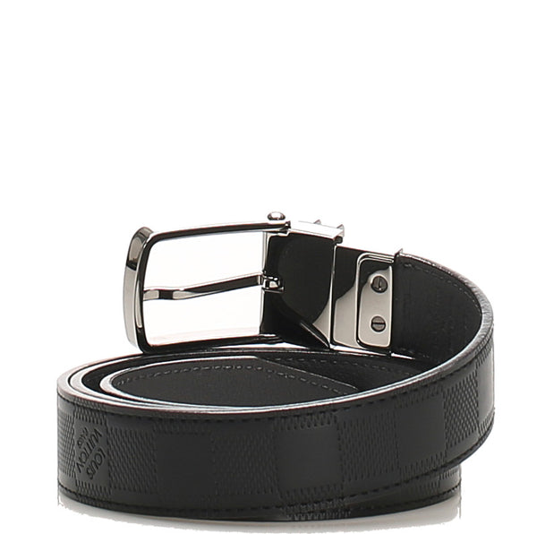 ルイ ヴィトン ダミエ アンフィニ サンチュールボストン M9788 ブラック 黒 レザー ベルト メンズ LOUIS VUITTON 中古