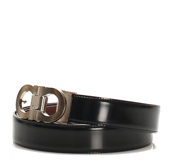 サルヴァトーレフェラガモ ブラック シルバー レザー ベルト メンズ Salvatore Ferragamo 中古