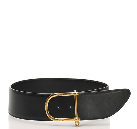 グッチ ブラック ゴールド レザー ベルト レディース GUCCI 中古