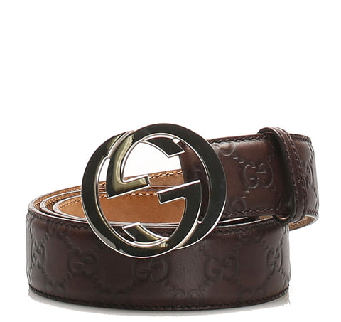 グッチ 114984 ブラウン シルバー レザー ベルト メンズ GUCCI 中古