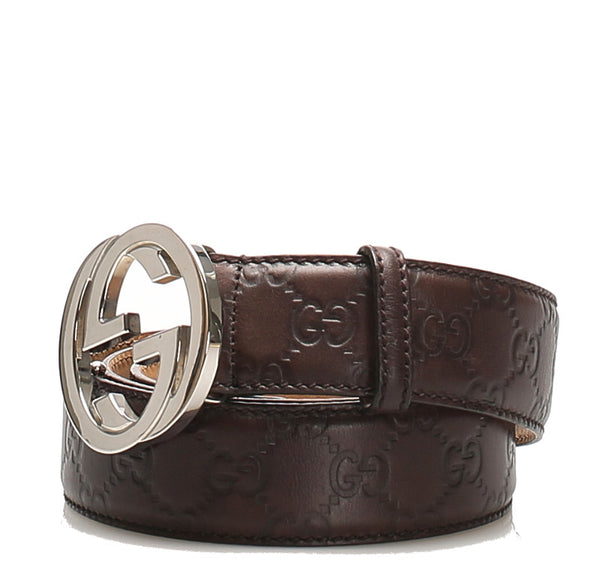 グッチ 114984 ブラウン シルバー レザー ベルト メンズ GUCCI 中古