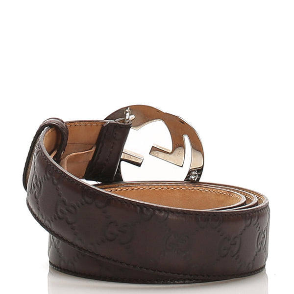 グッチ 114984 ブラウン シルバー レザー ベルト メンズ GUCCI 中古