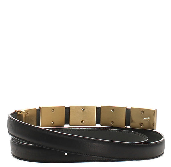 サルヴァトーレフェラガモ ブラック ゴールド レザー ベルト レディース Salvatore Ferragamo 中古