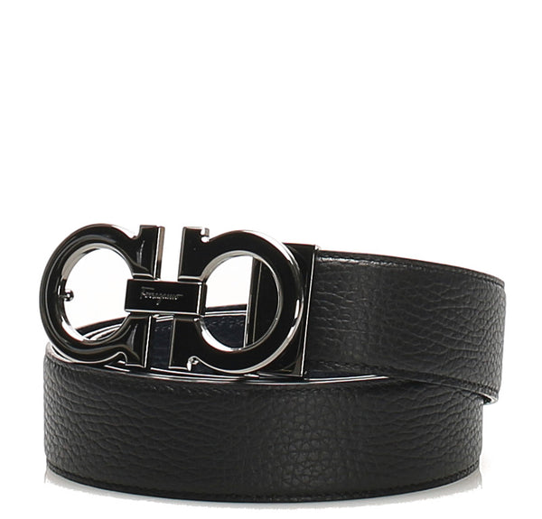 サルヴァトーレフェラガモ ガンチーニ ブラック シルバー  レザー ベルト メンズ Salvatore Ferragamo 中古