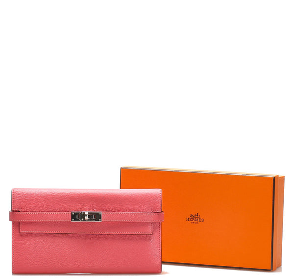 エルメス ケリー ピンク レザー 長財布 レディース HERMES 中古