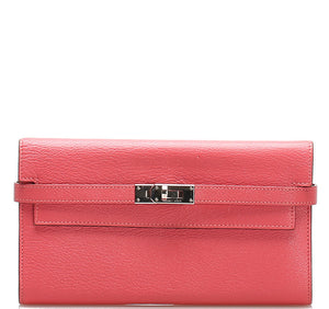 エルメス ケリー ピンク レザー 長財布 レディース HERMES 中古