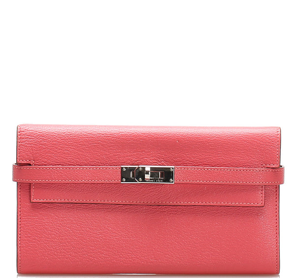 エルメス ケリー ピンク レザー 長財布 レディース HERMES 中古