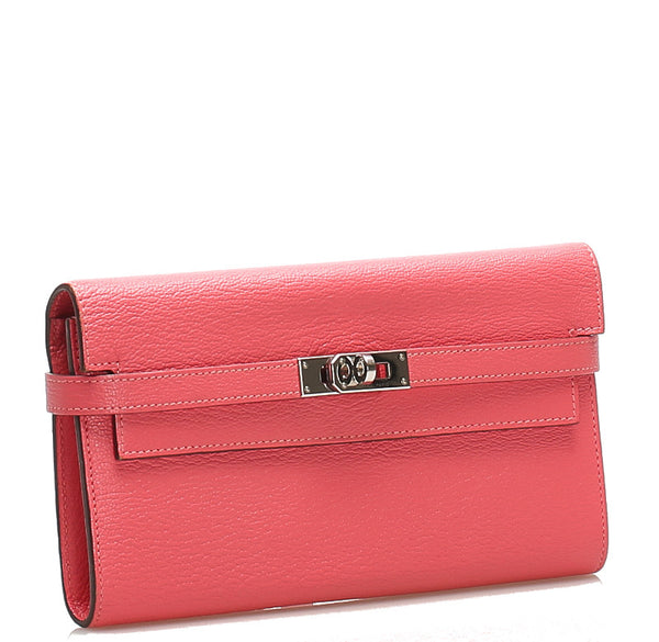 エルメス ケリー ピンク レザー 長財布 レディース HERMES 中古
