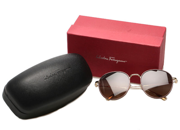 サルヴァトーレフェラガモ ブラウン ゴールド メタル プラスチック サングラス ユニセックス Salvatore Ferragamo 中古