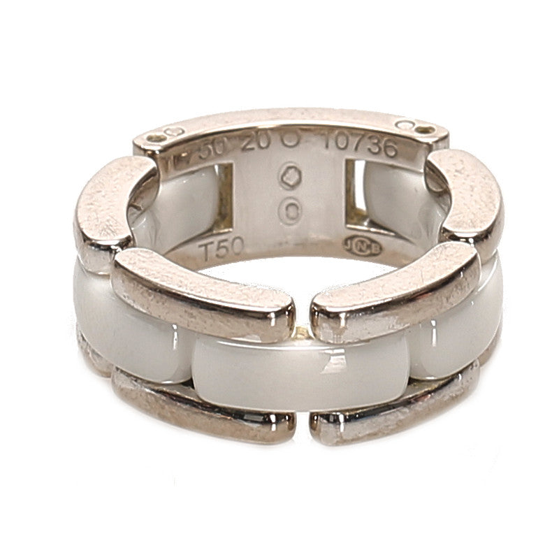 シャネル K18WG ホワイトゴールド セラミック 750 リング 指輪 レディース CHANEL 10号 中古