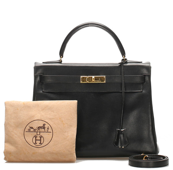 エルメス ケリー35 ブラック 黒 レザー ハンドバッグ レディース HERMES 〇Ｚ(1996年制)刻印 中古
