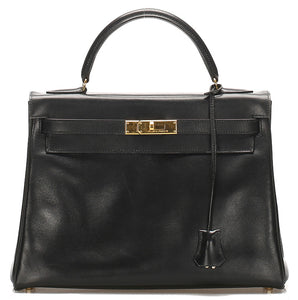 エルメス ケリー35 ブラック 黒 レザー ハンドバッグ レディース HERMES 〇Ｚ(1996年制)刻印 中古