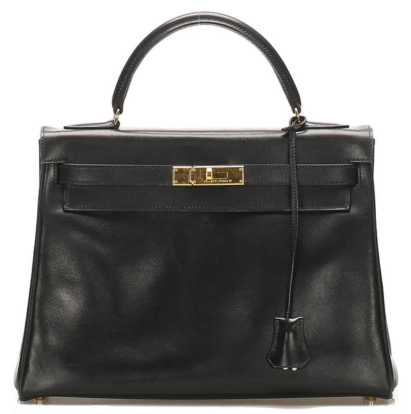 エルメス ケリー35 ブラック 黒 レザー ハンドバッグ レディース HERMES 〇Ｚ(1996年制)刻印 中古