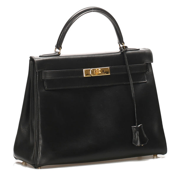 エルメス ケリー35 ブラック 黒 レザー ハンドバッグ レディース HERMES 〇Ｚ(1996年制)刻印 中古