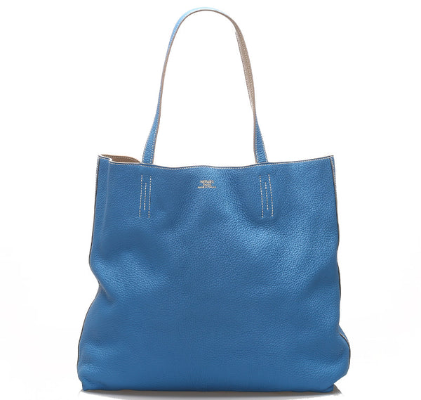 エルメス ドゥブルセンス45 ブルー 青 レザー トートバッグ ユニセックス HERMES □O(2011年制)刻印 中古