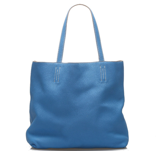 エルメス ドゥブルセンス45 ブルー 青 レザー トートバッグ ユニセックス HERMES □O(2011年制)刻印 中古