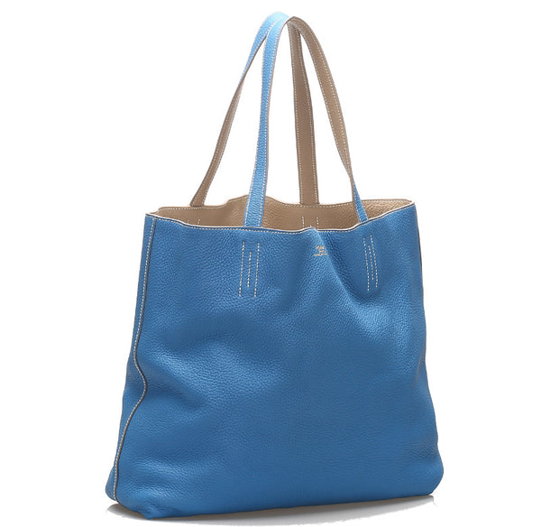 エルメス ドゥブルセンス45 ブルー 青 レザー トートバッグ ユニセックス HERMES □O(2011年制)刻印 中古