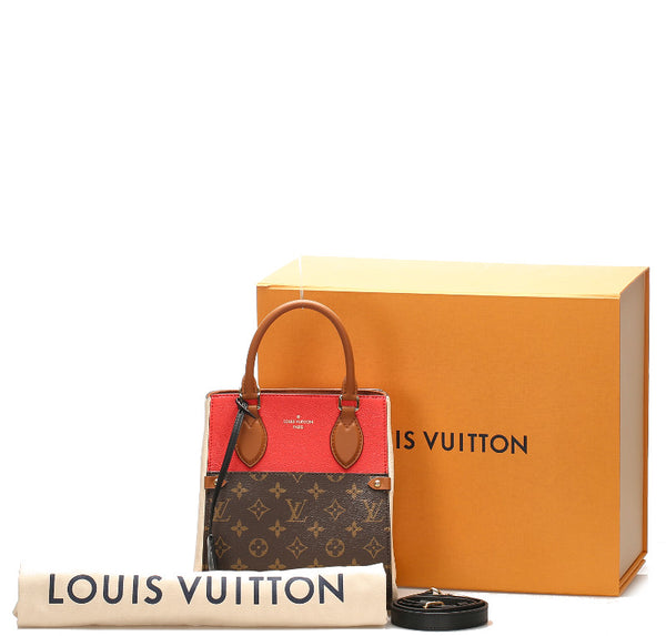 ルイ ヴィトン フォールド トート PM M45389 ブラウン レッド PVC レザー ハンドバッグ レディース LOUIS VUITTON 中古