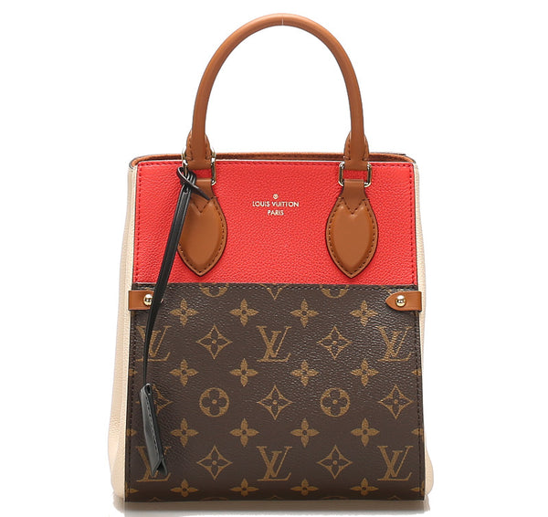ルイ ヴィトン フォールド トート PM M45389 ブラウン レッド PVC レザー ハンドバッグ レディース LOUIS VUITTON 中古