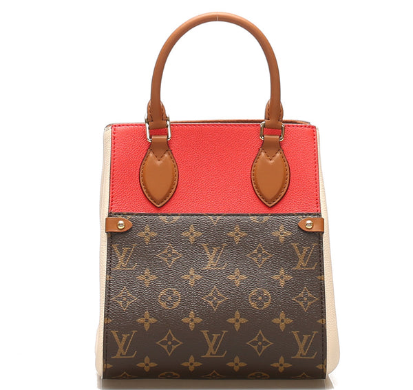 ルイ ヴィトン フォールド トート PM M45389 ブラウン レッド PVC レザー ハンドバッグ レディース LOUIS VUITTON 中古