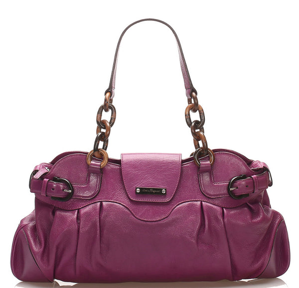 サルヴァトーレフェラガモ AU-21/6371 パープル 紫 レザー ハンドバッグ レディース Salvatore Ferragamo 中古