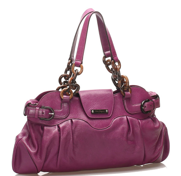 サルヴァトーレフェラガモ AU-21/6371 パープル 紫 レザー ハンドバッグ レディース Salvatore Ferragamo 中古