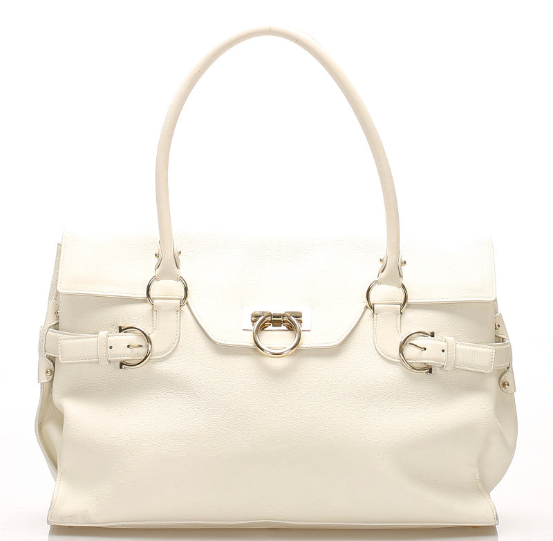 サルヴァトーレフェラガモ ガンチーニ AU-21 5354 ホワイト 白 レザー トートバッグ レディース Salvatore Ferragamo 中古