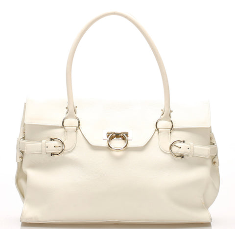 サルヴァトーレフェラガモ ガンチーニ AU-21 5354 ホワイト 白 レザー トートバッグ レディース Salvatore Ferragamo 中古