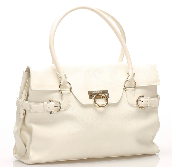 サルヴァトーレフェラガモ ガンチーニ AU-21 5354 ホワイト 白 レザー トートバッグ レディース Salvatore Ferragamo 中古