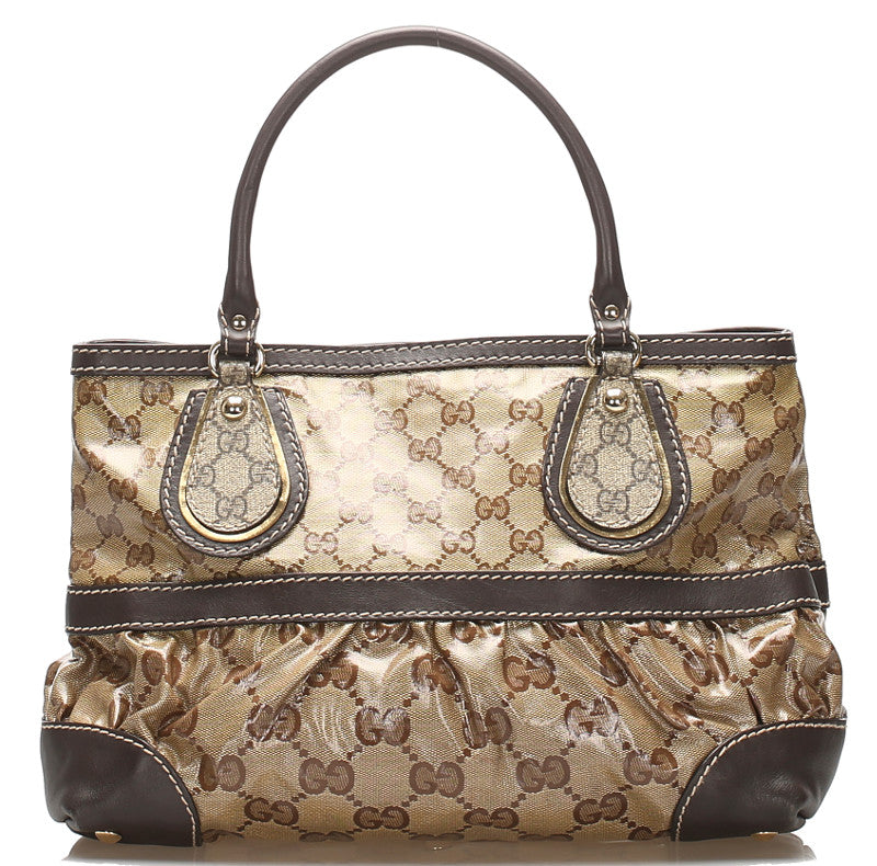 グッチ GGクリスタル 223964 ベージュ ブラウン コーティングキャンバス レザー ハンドバッグ レディース GUCCI 中古