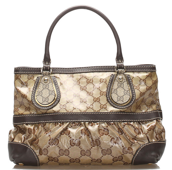 グッチ GGクリスタル 223964 ベージュ ブラウン コーティングキャンバス レザー ハンドバッグ レディース GUCCI 中古