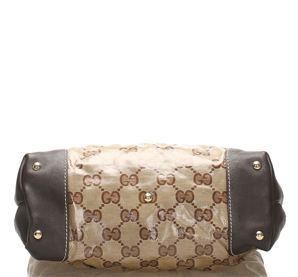 グッチ GGクリスタル 223964 ベージュ ブラウン コーティングキャンバス レザー ハンドバッグ レディース GUCCI 中古