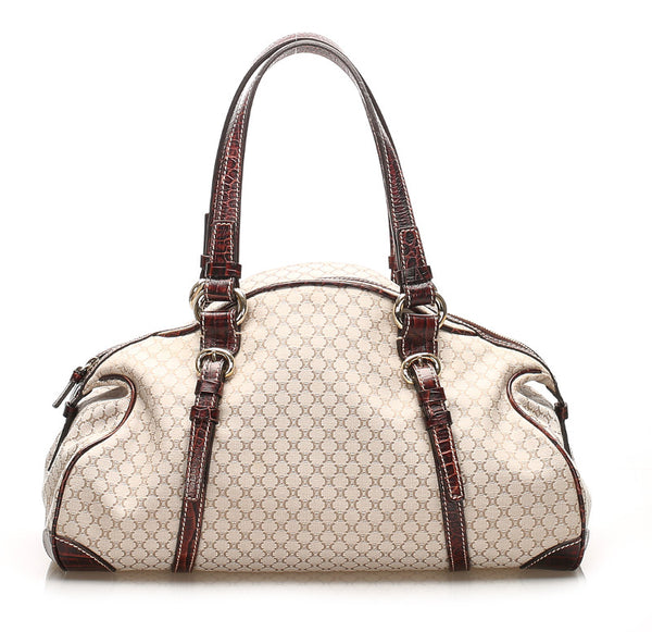 セリーヌ ベージュ ブラウン キャンバス レザー ボストンバッグ レディース CELINE 中古