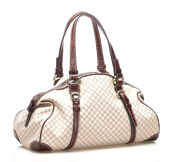 セリーヌ ベージュ ブラウン キャンバス レザー ボストンバッグ レディース CELINE 中古