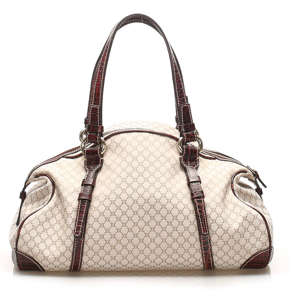 セリーヌ ベージュ ブラウン キャンバス レザー ボストンバッグ レディース CELINE 中古