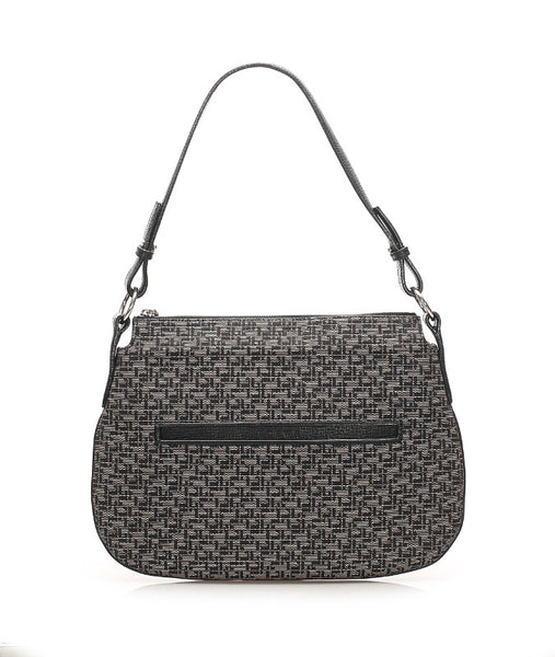 ロエベ ブラック グレー キャンバス レザー ショルダーバッグ レディース LOEWE 中古
