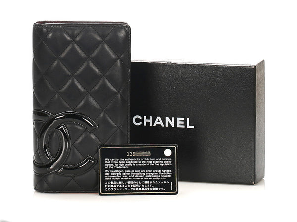 シャネル カンボンライン ブラック ピンク レザー 長財布 レディース CHANEL 中古