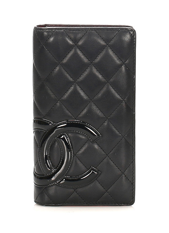 シャネル カンボンライン ブラック ピンク レザー 長財布 レディース CHANEL 中古