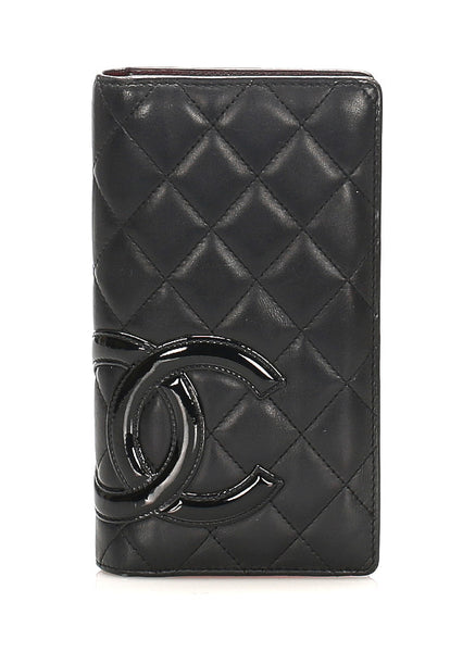シャネル カンボンライン ブラック ピンク レザー 長財布 レディース CHANEL 中古