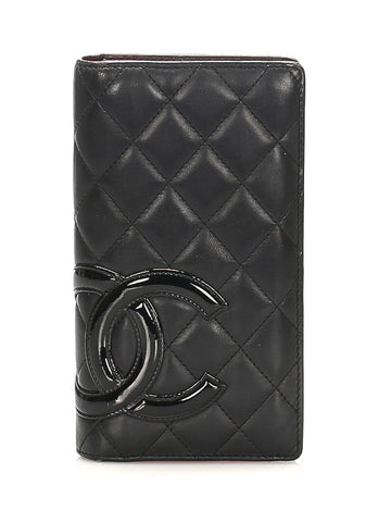 シャネル カンボンライン ブラック ピンク レザー 長財布 レディース CHANEL 中古