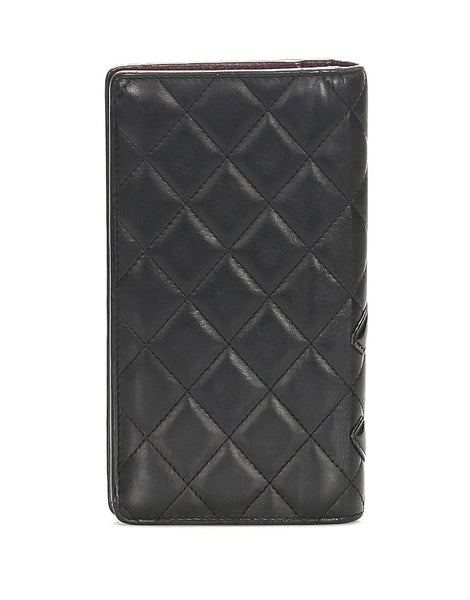 シャネル カンボンライン ブラック ピンク レザー 長財布 レディース CHANEL 中古