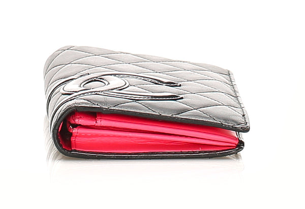 シャネル カンボンライン ブラック ピンク レザー 長財布 レディース CHANEL 中古